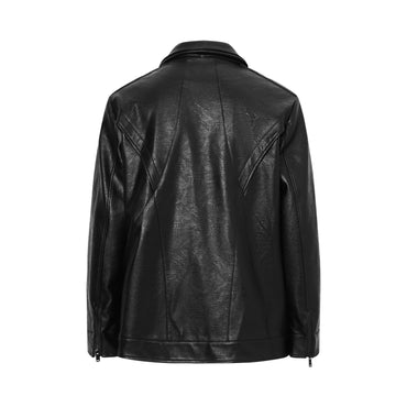 ordúdíordú | Jacket - Double-layered Collar Black Leather Jacket