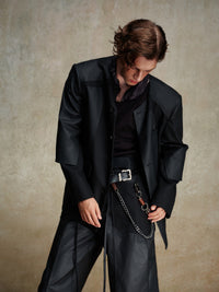 ordúdíordú | Jacket - Collarless Patchwork Leather Jacket