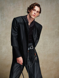 ordúdíordú | Jacket - Collarless Patchwork Leather Jacket