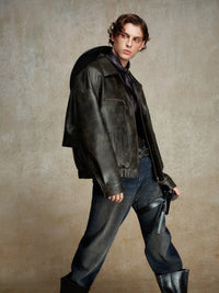 ordúdíordú | Jacket - Brown Leather Jacket with a Silhouette