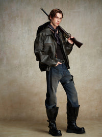 ordúdíordú | Jacket - Brown Leather Jacket with a Silhouette