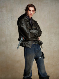 ordúdíordú | Jacket - Brown Leather Jacket with a Silhouette