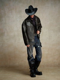 ordúdíordú | Jacket - Brown Leather Jacket with a Silhouette