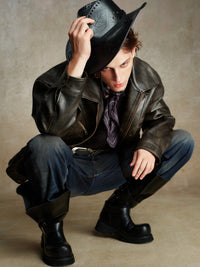 ordúdíordú | Jacket - Brown Leather Jacket with a Silhouette