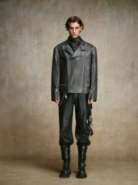 ordúdíordú | Jacket - Gray Leather Jacket with Multi-zipper