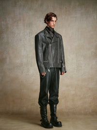 ordúdíordú | Jacket - Gray Leather Jacket with Multi-zipper