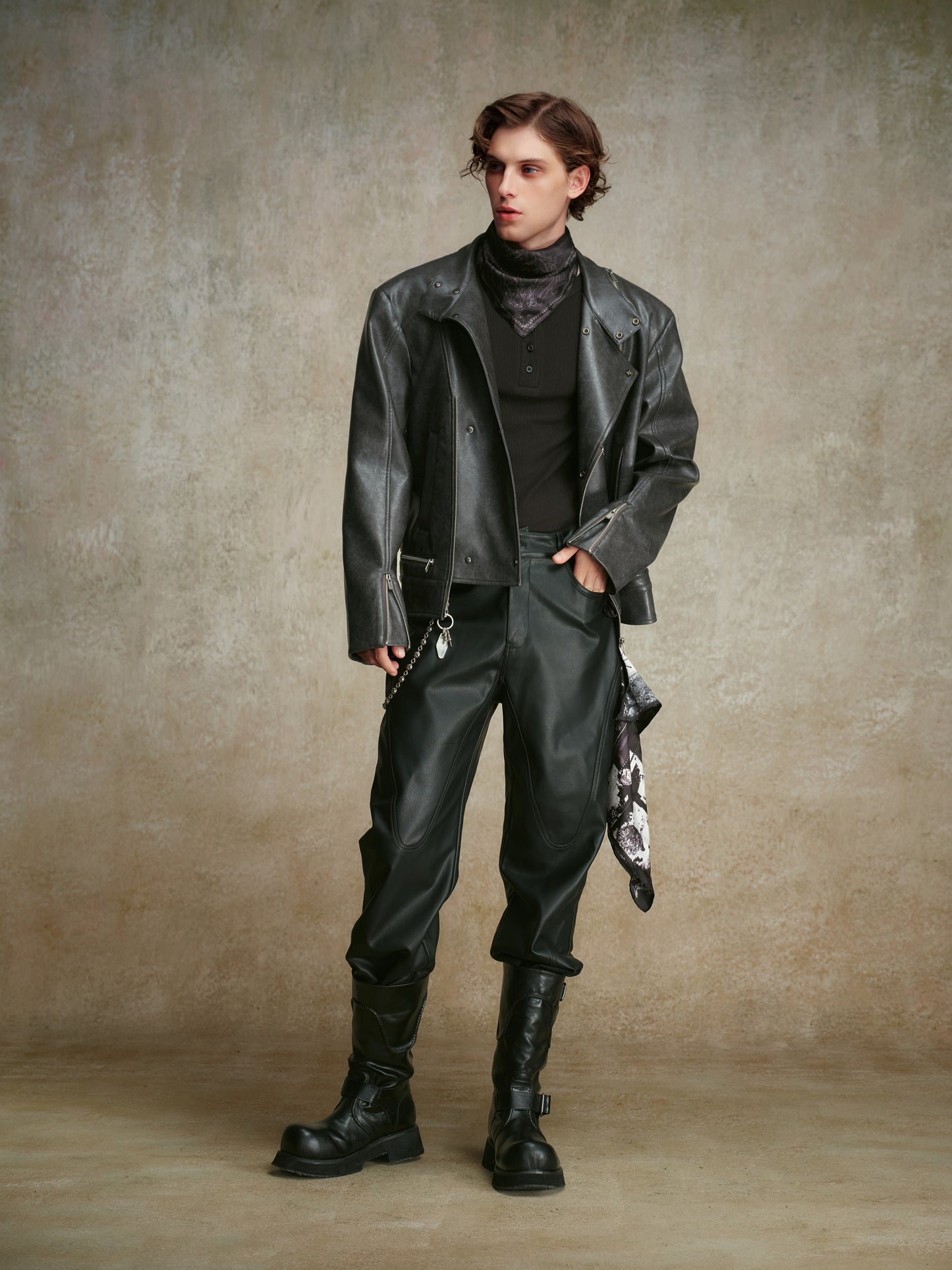 ordúdíordú | Jacket - Gray Leather Jacket with Multi-zipper