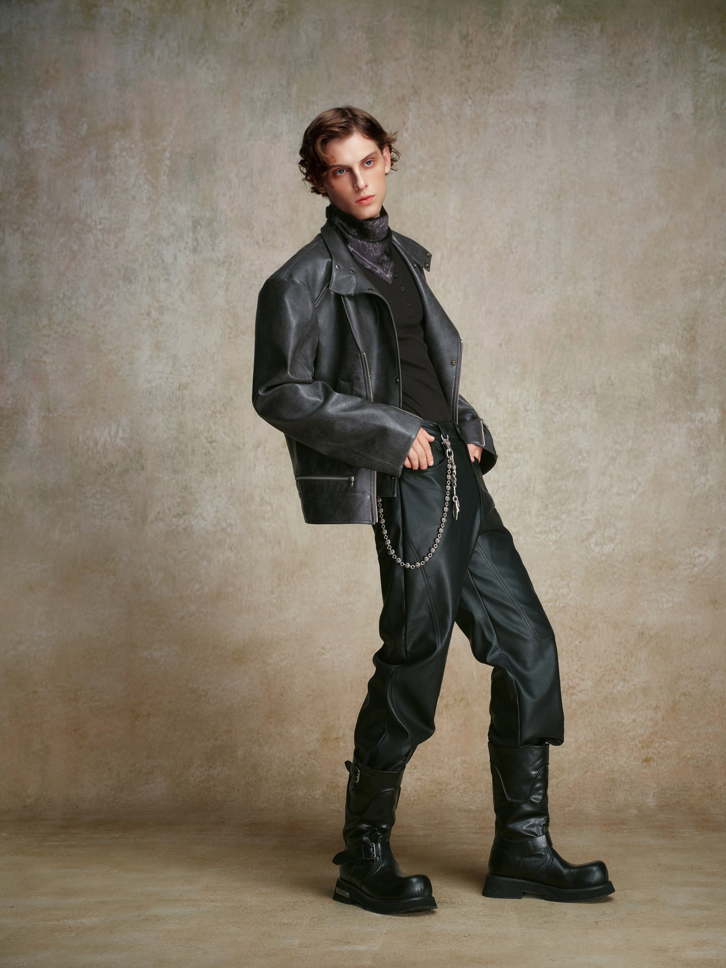 ordúdíordú | Jacket - Gray Leather Jacket with Multi-zipper