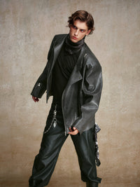 ordúdíordú | Jacket - Gray Leather Jacket with Multi-zipper