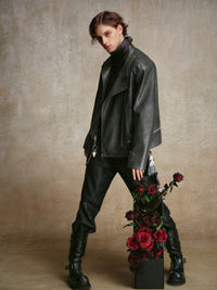 ordúdíordú | Jacket - Gray Leather Jacket with Multi-zipper