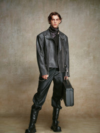 ordúdíordú | Jacket - Gray Leather Jacket with Multi-zipper