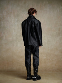 ordúdíordú | Jacket - Double-layered Collar Black Leather Jacket