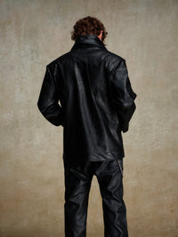 ordúdíordú | Jacket - Double-layered Collar Black Leather Jacket