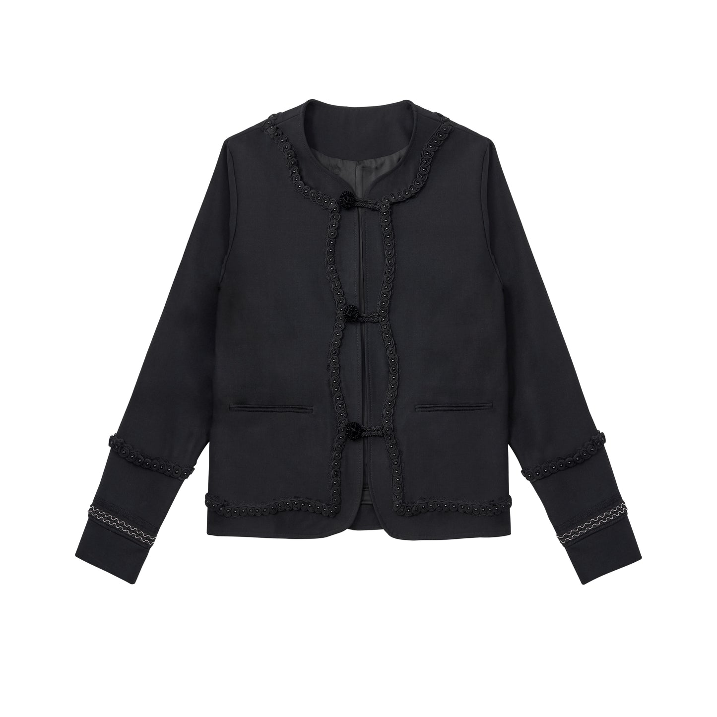 ordúdíordú | Coat - Collarless Lace Coat with  Buckles