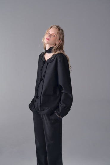 ordúdíordú | Coat - Collarless Lace Coat with  Buckles