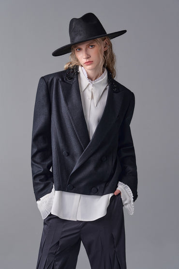 ordúdíordú | Jacket - Diamond Grey Jacket with Collar Embroidery