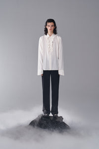 ordúdíordú | Shirt - Half Front Pleated Elegant White Shirt