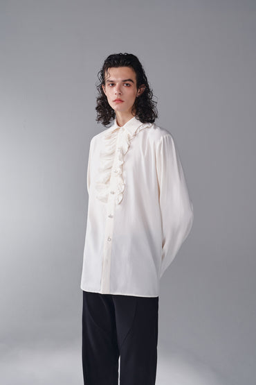 ordúdíordú | Shirt - Half Front Pleated Elegant White Shirt