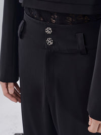 ordúdíordú | Trousers - High-waisted Double-button Box Pleated Pants
