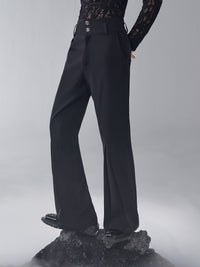 ordúdíordú | Trousers - High-waisted Double-button Box Pleated Pants