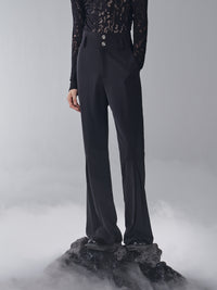 ordúdíordú | Trousers - High-waisted Double-button Box Pleated Pants