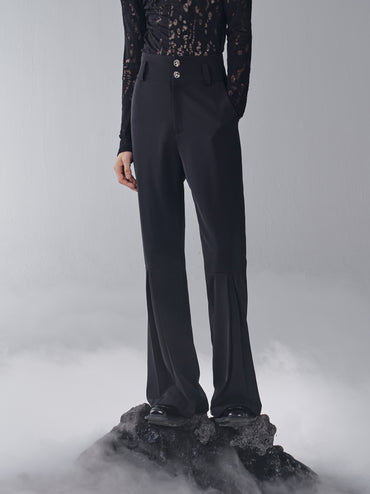 ordúdíordú | Trousers - High-waisted Double-button Box Pleated Pants