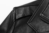 ordúdíordú | Jacket - Double-layered Collar Black Leather Jacket