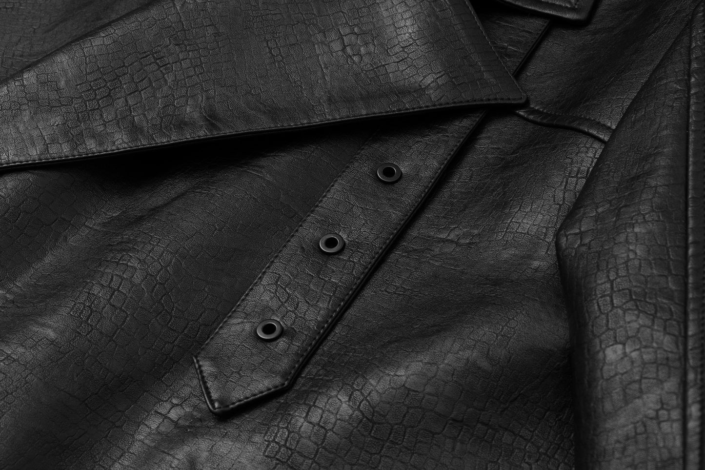 ordúdíordú | Jacket - Double-layered Collar Black Leather Jacket