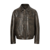 ordúdíordú | Jacket - Brown Leather Jacket with a Silhouette