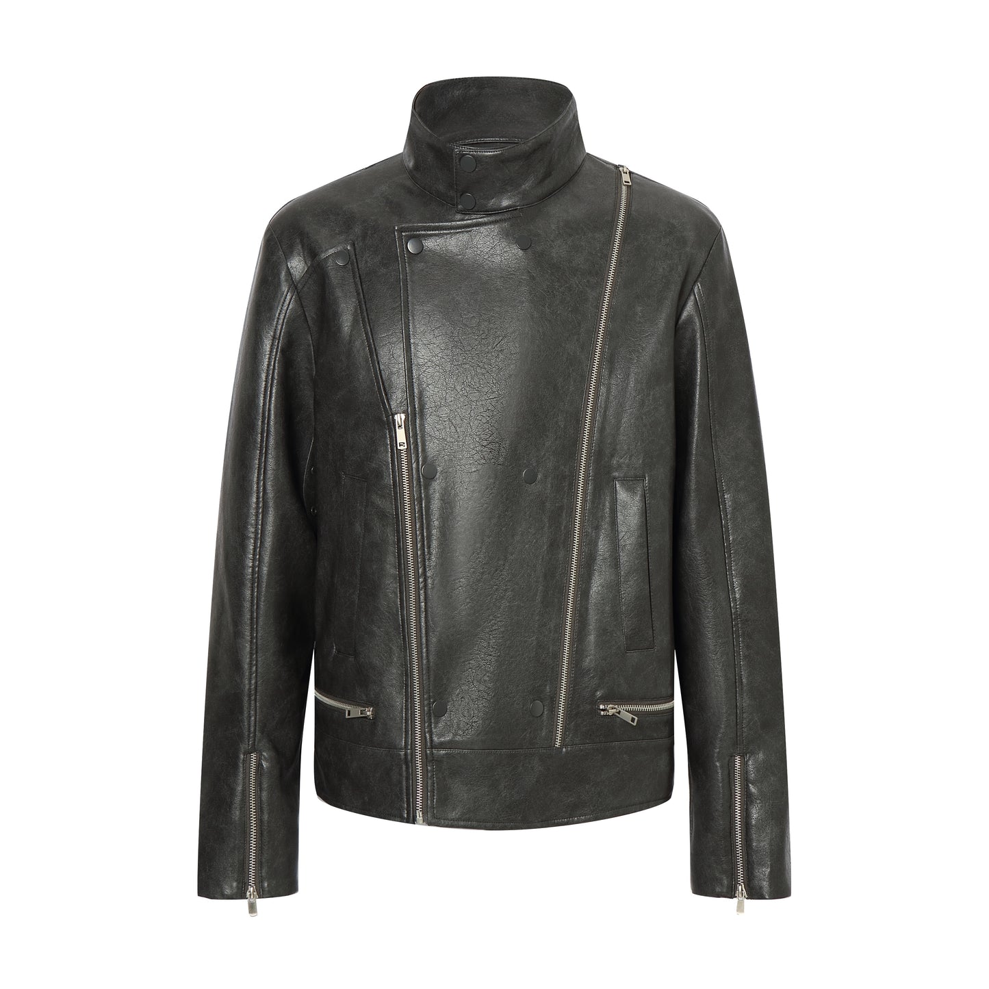 ordúdíordú | Jacket - Gray Leather Jacket with Multi-zipper