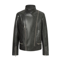 ordúdíordú | Jacket - Gray Leather Jacket with Multi-zipper