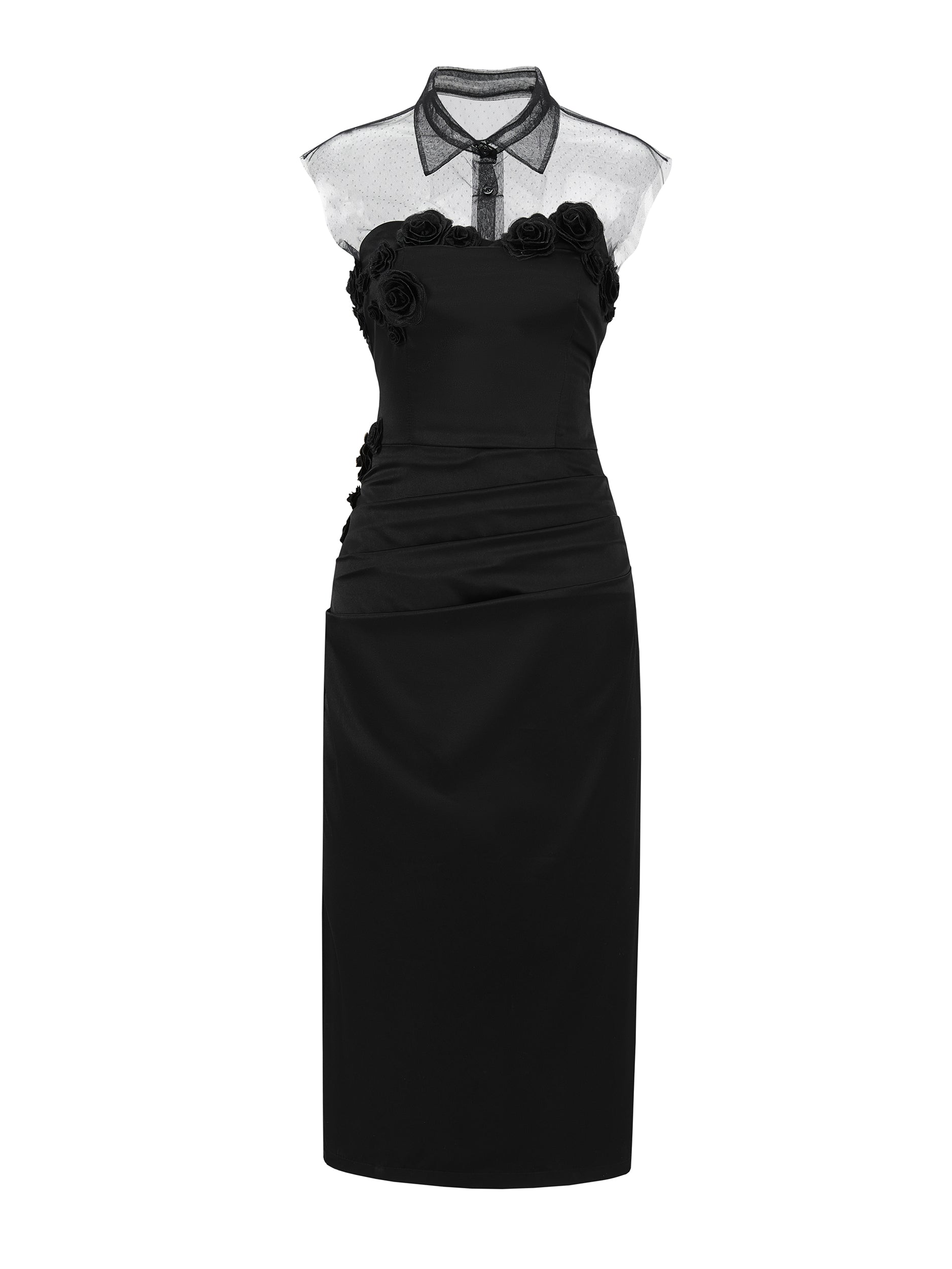 ordúdíordú | Dress - Strapless Dress with Black Roses