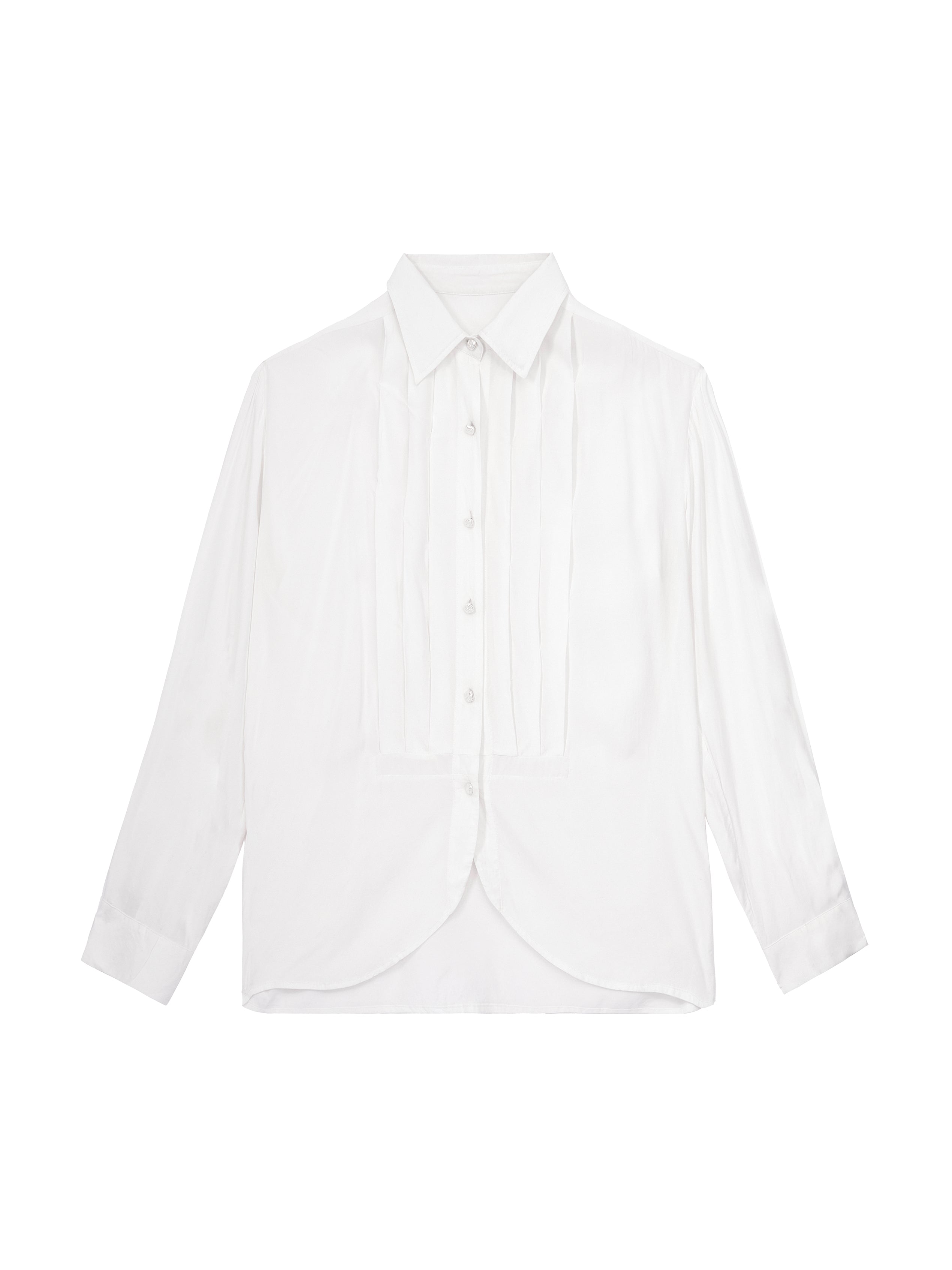 ordúdíordú | Shirt - Vertical Pleated Layer Front Piece White Shirt