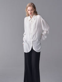 ordúdíordú | Shirt - Vertical Pleated Layer Front Piece White Shirt