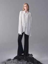 ordúdíordú | Shirt - Vertical Pleated Layer Front Piece White Shirt