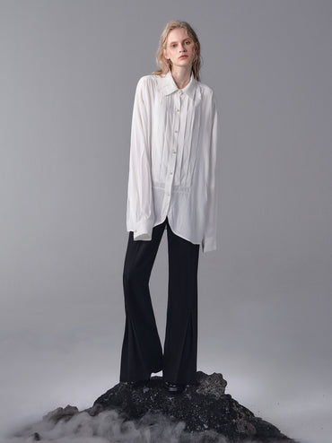 ordúdíordú | Shirt - Vertical Pleated Layer Front Piece White Shirt