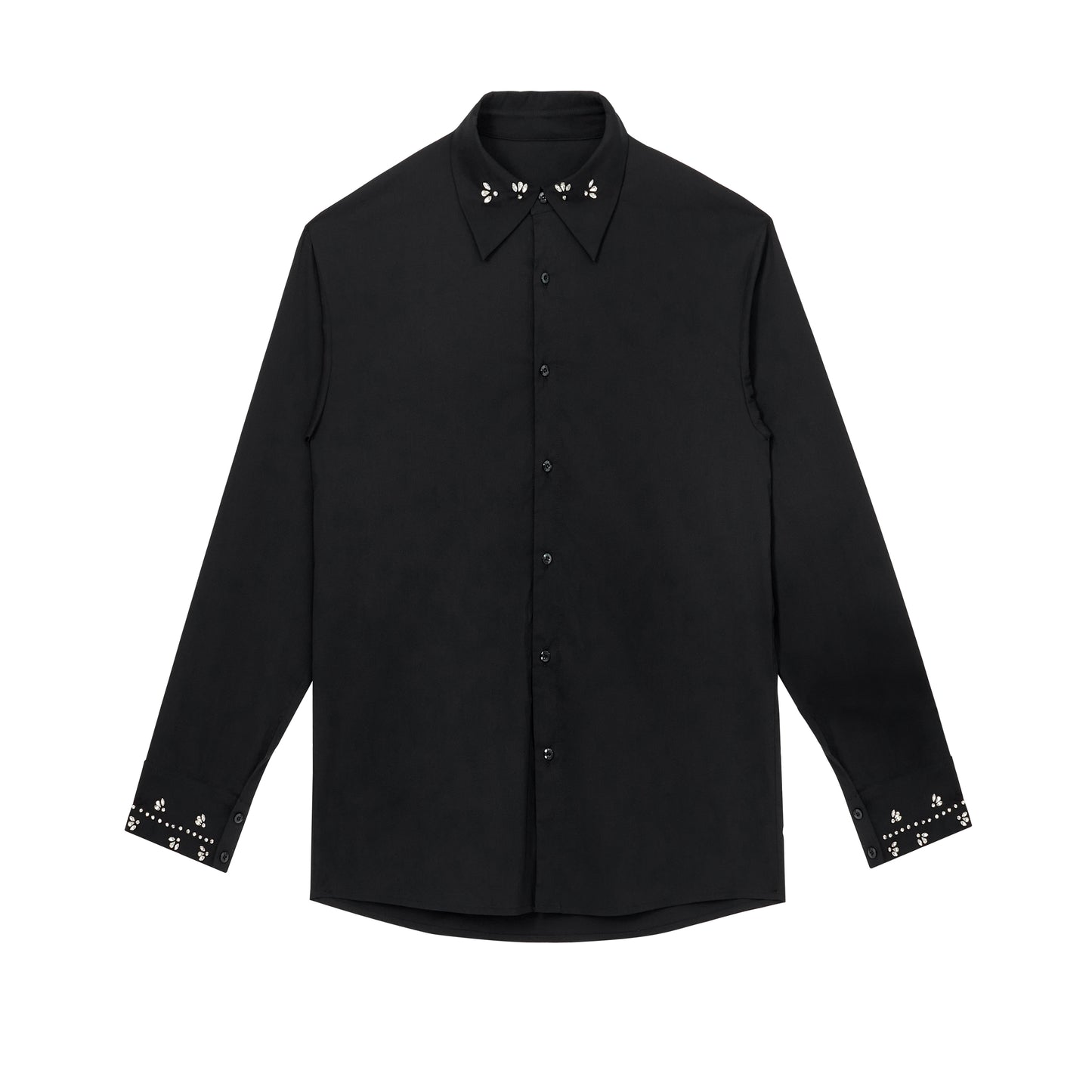 ordúdíordú | Shirt - Wide Textured Black Shirt with Sparkling Diamonds