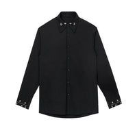 ordúdíordú | Shirt - Wide Textured Black Shirt with Sparkling Diamonds